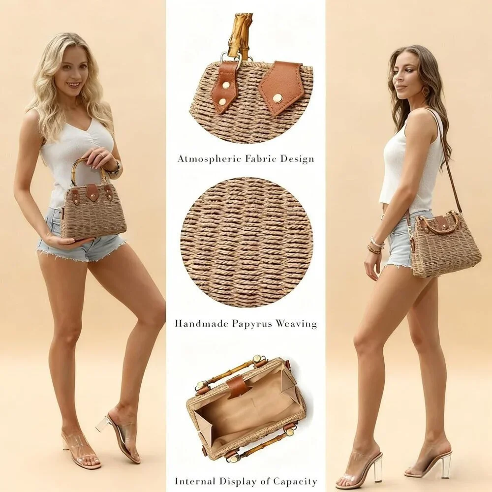 Woven Straw Crossbody Bag Women Summer Boho Beach Casual Handbag